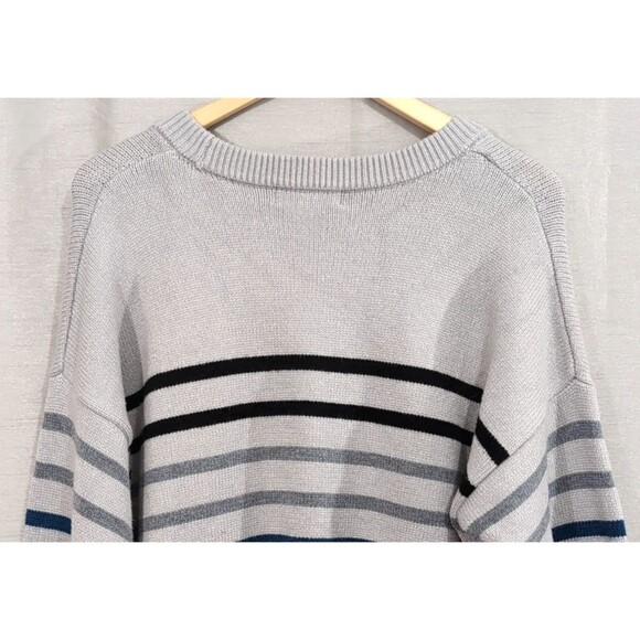 Philosophy Womens 1X Sweater Gray/Blue Striped Crewneck Pullover Nautical Casual - Picture 13 of 16